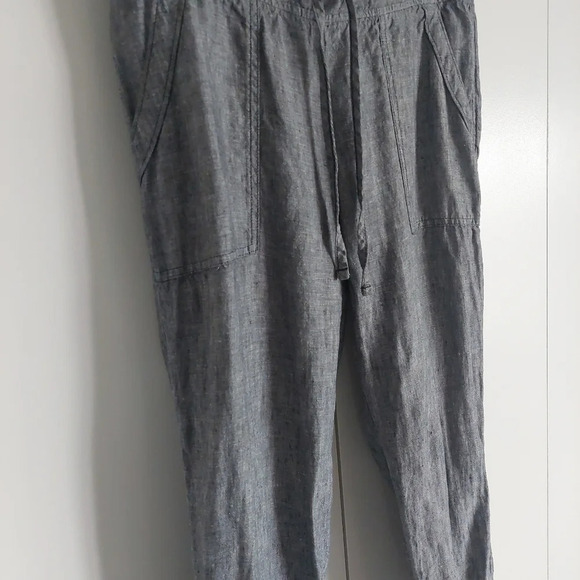 Athleta "Bali" Linen elastic Drawstring Chambray blue pants size 4 elastic waist - Picture 9 of 14